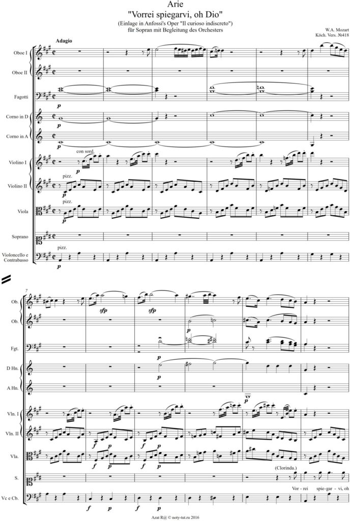 Ноты W.A. Mozart - Arie Vorrei spiegarvi